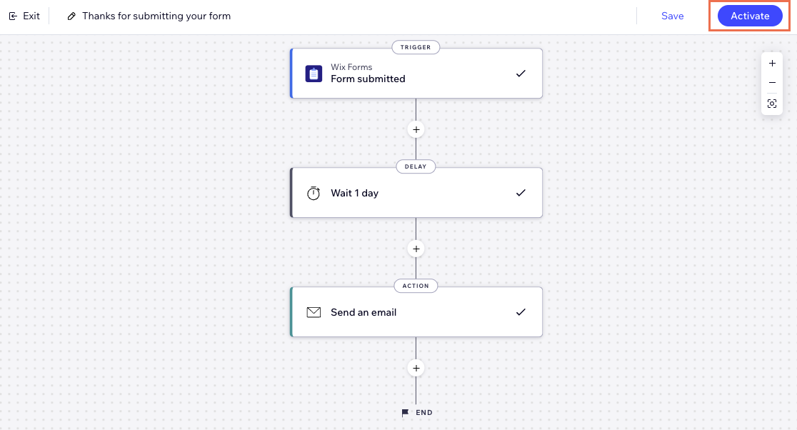 Screenshot del builder delle automazioni e dell'opzione di attivazione