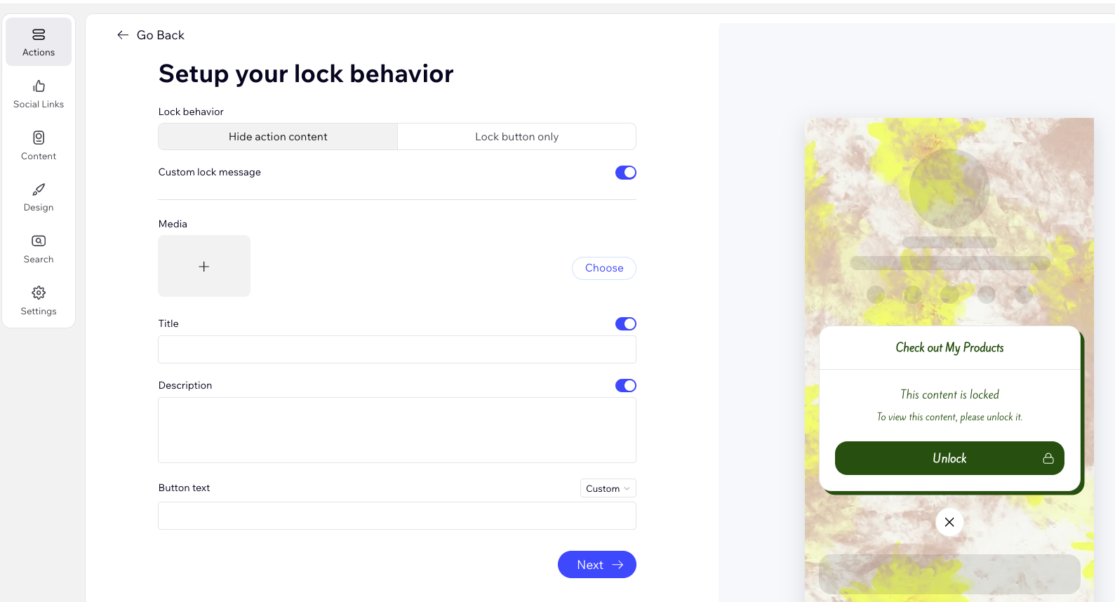 Screenshot of configuring the lock on your action.