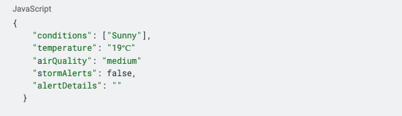 Screenshot eines Beispiels für eine Beispiel-JSON-Anfrage.