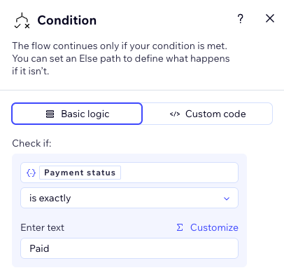 Conditions panel on creating a criteria.