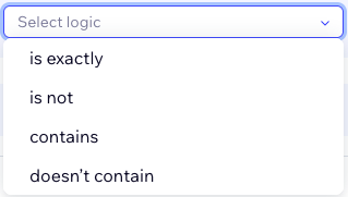 A screenshot of the available text operators.