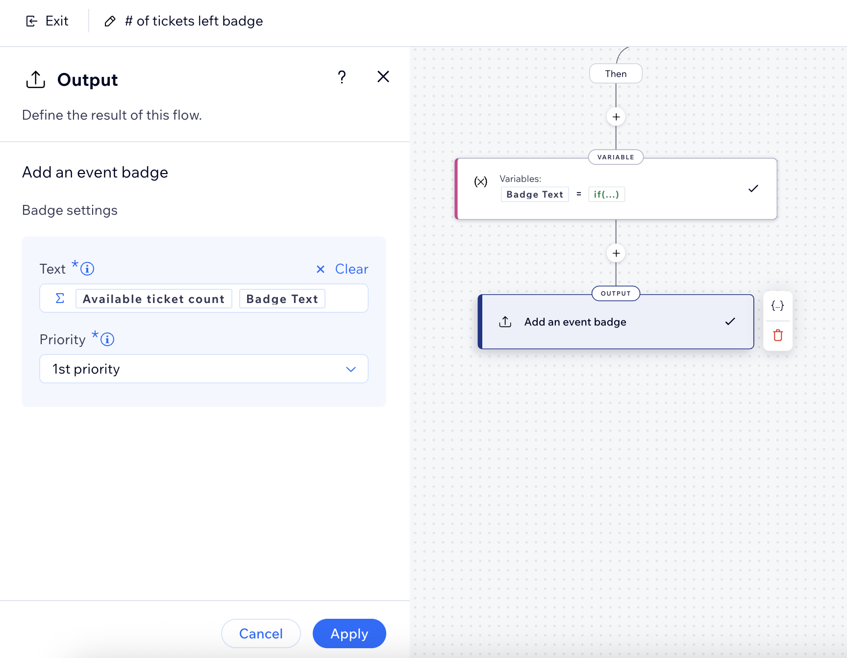 Screenshot of the output configuration set up.