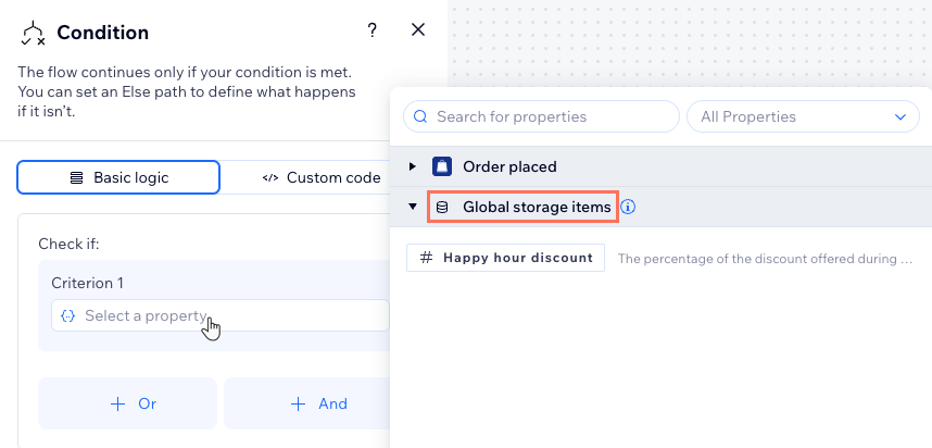 Global depolama ögesinin gösterildiği özellik seçicinin ekran görüntüsü.