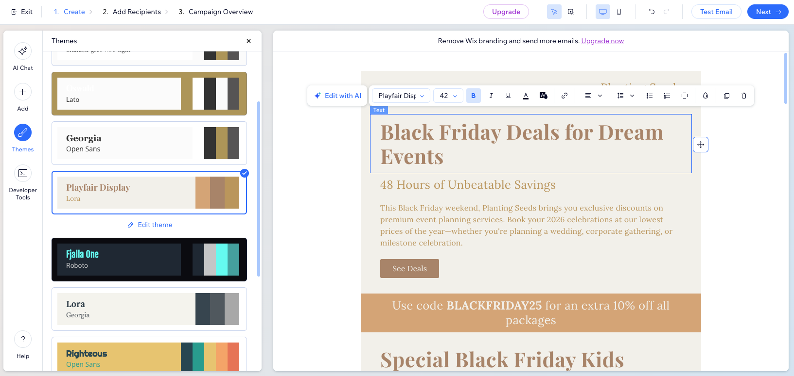 Screenshot of the edit options of a text element.