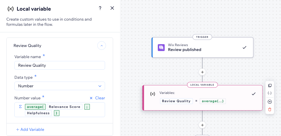 Yerel değişkenler adımının yapılandırmasına ilişkin ekran görüntüsü.