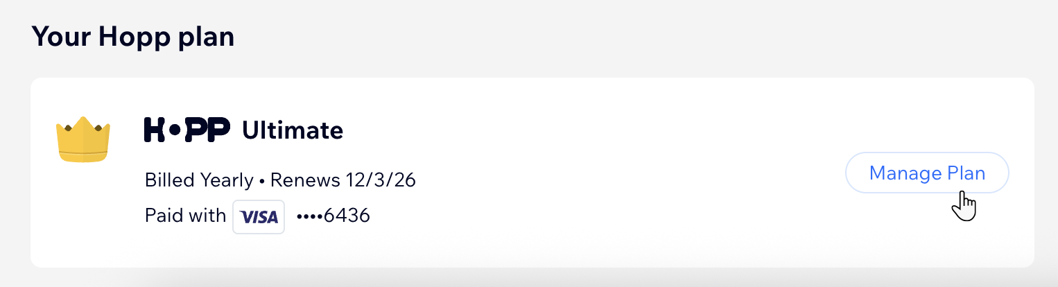 Mange Hopp plan settings.