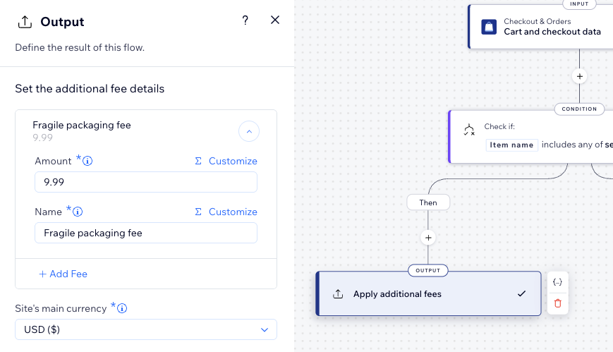 צילום מסך שמציג את פלט פונקציית עמלת אריזת מוצרים שבירים