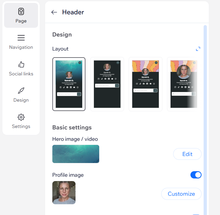 Opzioni di design dell'immagine hero di Hopp