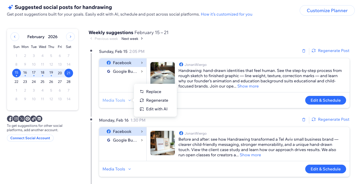 Screenshot of the managing options in a suggested post.