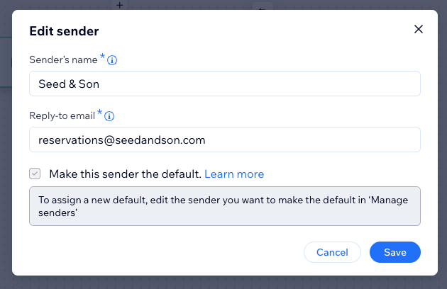 Screenshot of the edit your sender details.