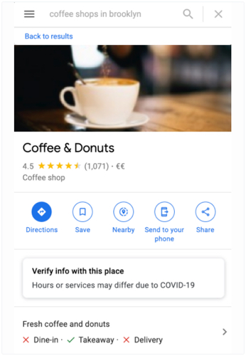 Capture d'écran de la fiche d'établissement Google d'un restaurant.