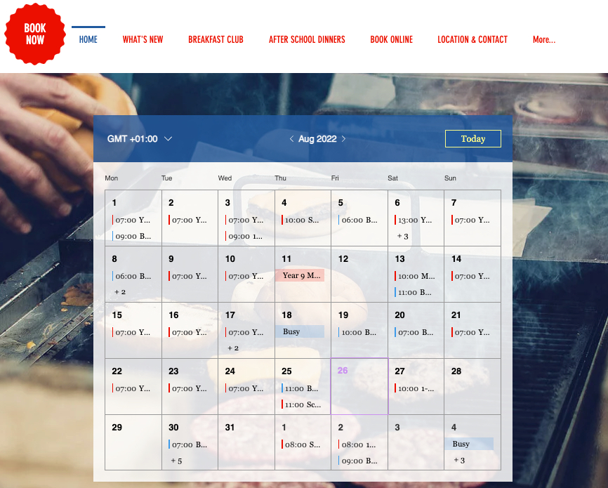 Capture d'écran d'un site Wix avec l'appli Google Event Calendar affichée.