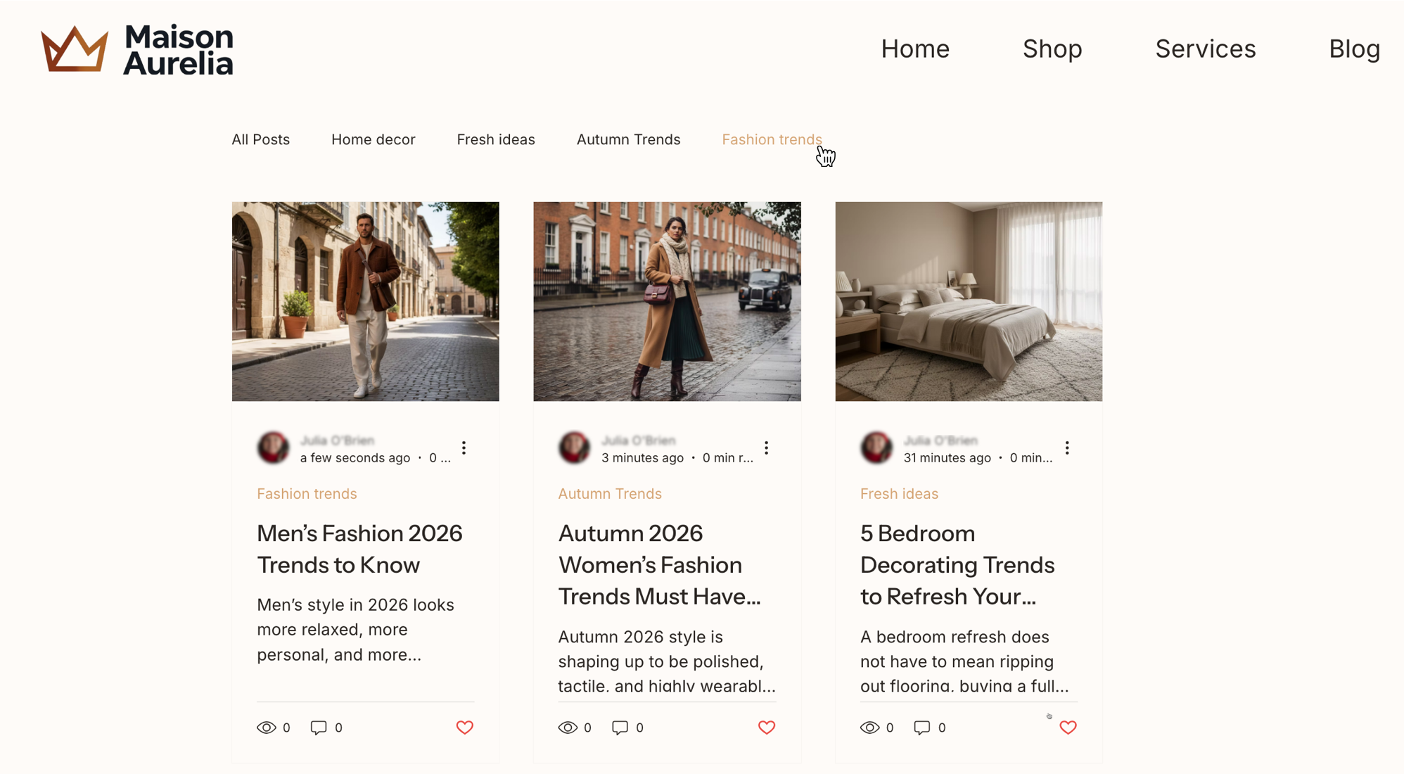 Screenshot of live site Blog showing how to view a category page