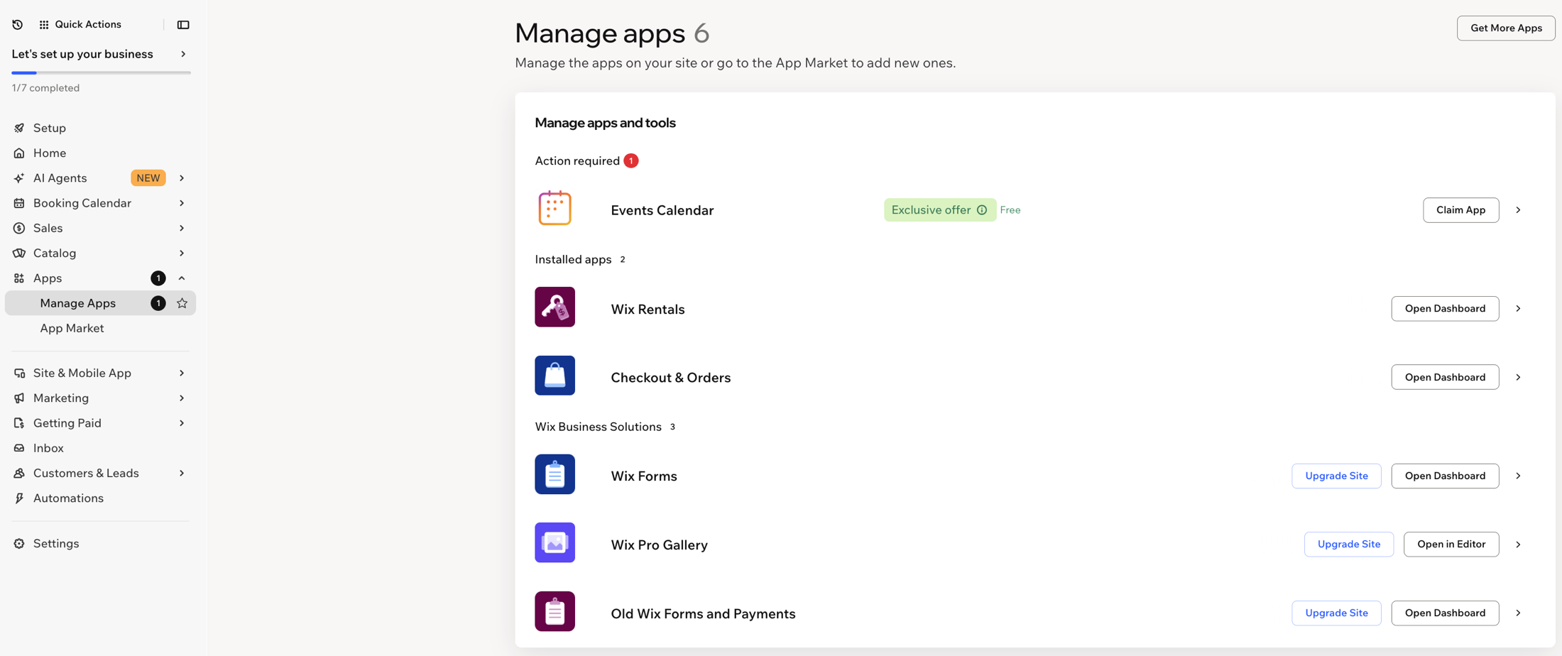 Captura de pantalla que muestra la pestaña Administrar apps en el panel de control.