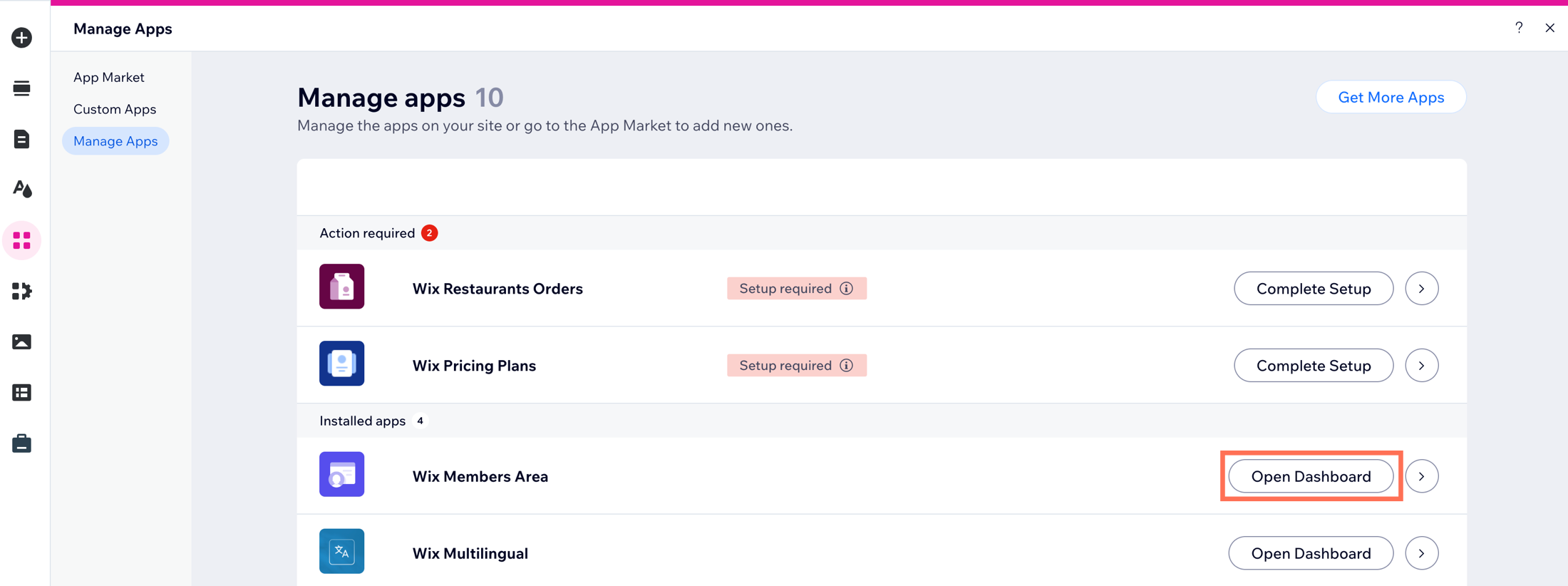 Captura de pantalla que muestra la opción de abrir una app desde el App Market en el editor.