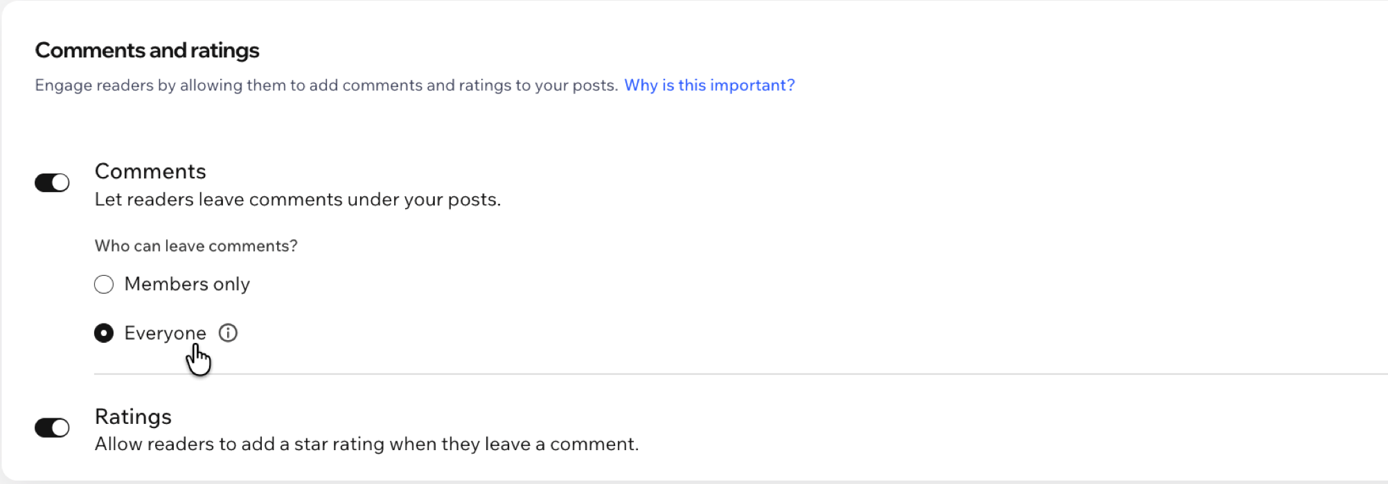 A screenshot showing the open to open comments to everyone.