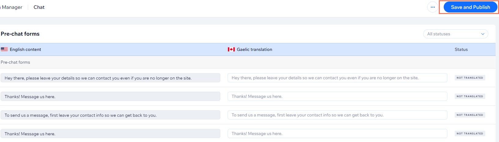 A screenshot of Wix Multilingual Translation Manager in the site dashboard.