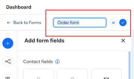 screenshot from form builder with the text box containing the forms name highlighted and