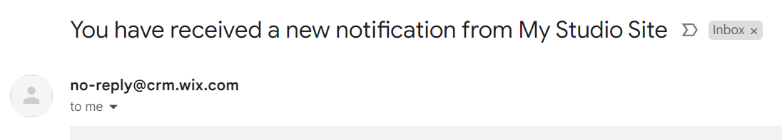 Screenshot of email submission displaying the email address it comes from, no-reply@crm.wix.com
