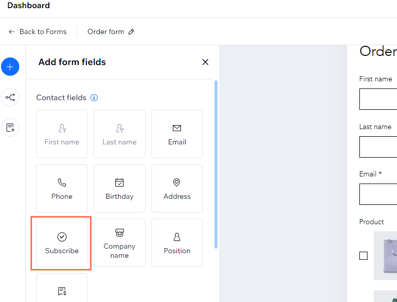 Adding the subscriber opt-in checkbox to an Order form in the new Form Builder