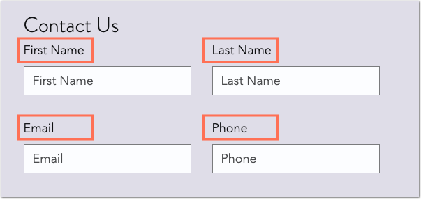 Screenshot of form with field titles above text entry field highlighted.