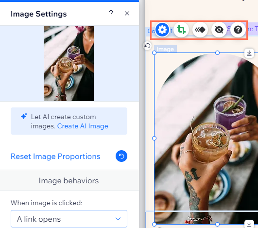 The Image Settings panel in the mobile editor when selecting an image that was carried over from desktop