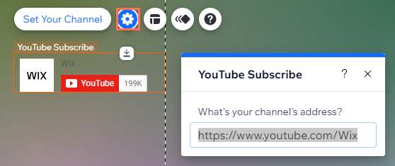 Captura de pantalla del botón de suscripción de YouTube con el cuadro de texto Dirección de tu canal resaltado