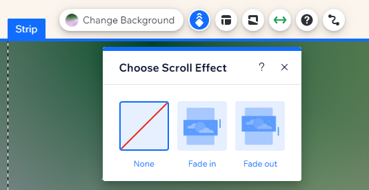 Wix 에디터의 스트립 배경 스크롤 효과 패널 스크린샷