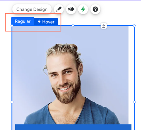 screenshot of hover box in wix editor with regular or hover options highlighted.