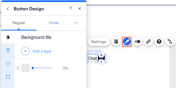 Het ontwerppaneel in de Editor. De standaardweergave is geselecteerd en de cursor staat op de Achtergrondoptie.