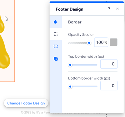 screenshot of footer design panel. boarder tab clicked, showing different opacity and color options.