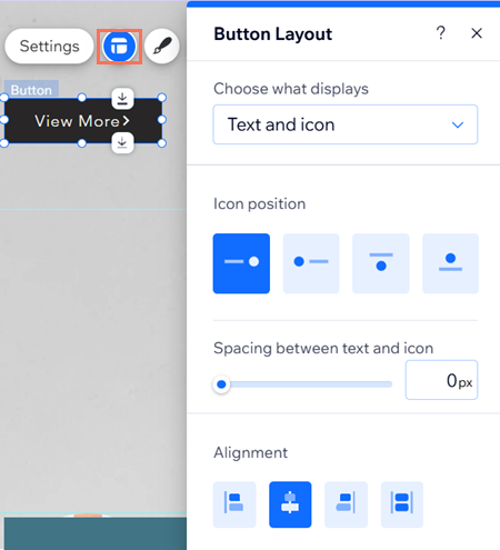 button layout panel in wix editor.