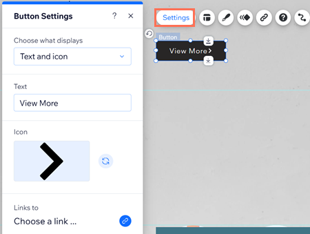 button settings panel in wix editor.