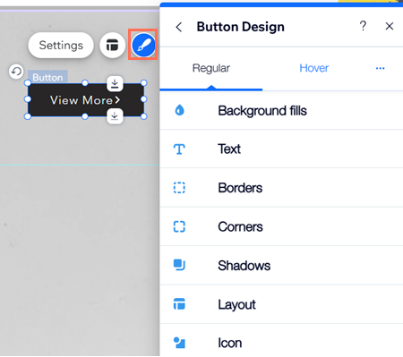 button design panel in wix editor