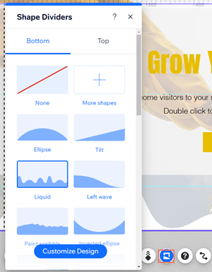 screenshot of section shape divider panel in wix editor