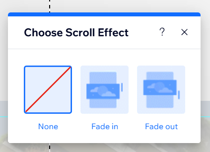 screenshot of choose scroll effect panel for section in wix editor