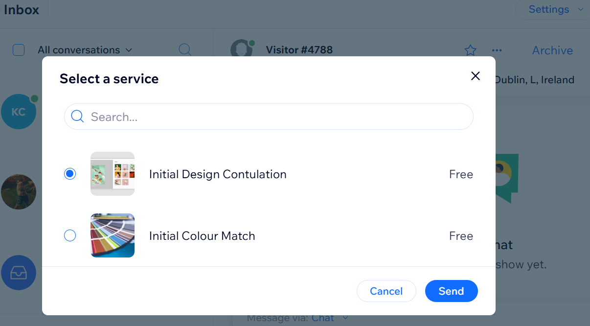 A screenshot of a chatbox with a service link attached.