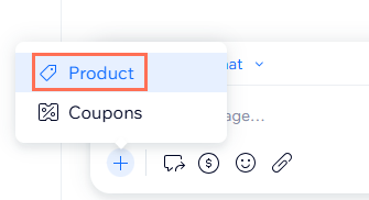 screenshot of add panel in wix chat clicked, with product option highlighted.