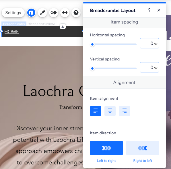 screenshot of breadcrumb layout panel.