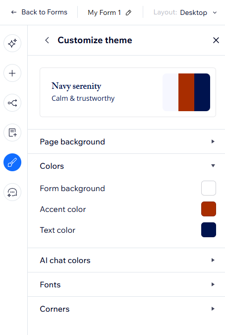 design settings in standalone form builder.