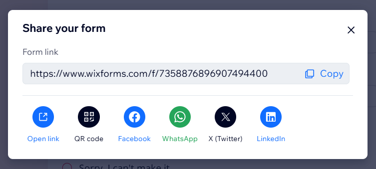Bağımsız form paylaşımı seçenekleri.