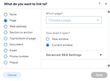 what do you want to link to panel in wix editor.