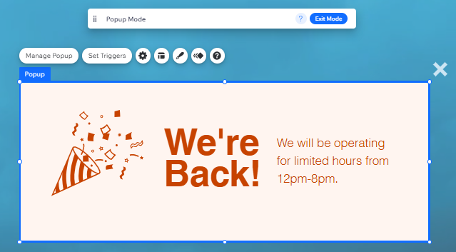 Screenshot of Popup mode in editor.
