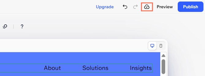 Wix Harmony editöründe vurgulanan otomatik kaydetme simgesinin ekran görüntüsü.