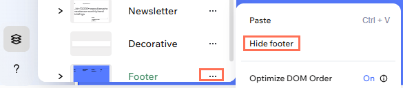 Screenshot of More Actions menu if Footer element n Layers panel.