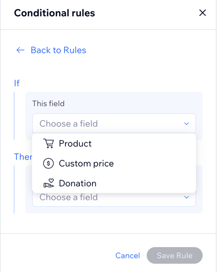 Screenshot of conditional rules in new wix forms.