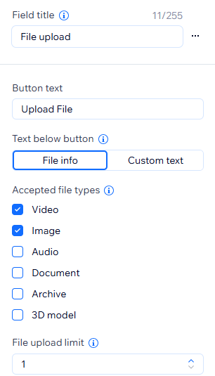 dosya yükleme alan ayarlarının göründüğü ve arşiv dosyası türünün vurgulandığı form oluşturucunun ekran görüntüsü.