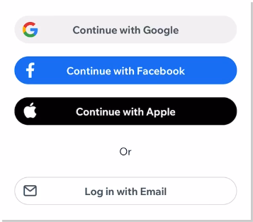 A screenshot of app login with Facebook and Google sign in options