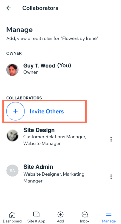 Screenshot of the Owner app when inviting others