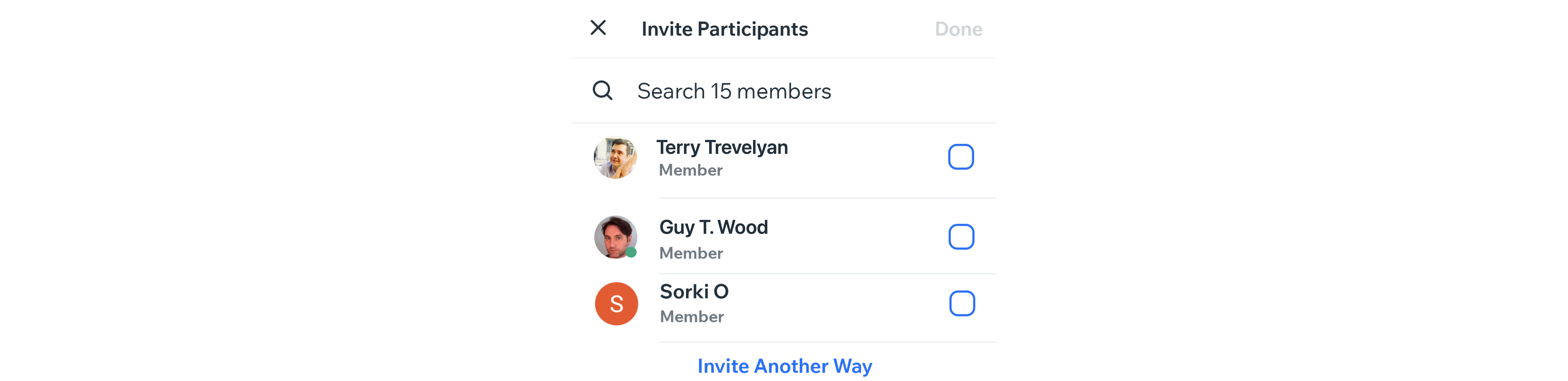 Inviting participants screen